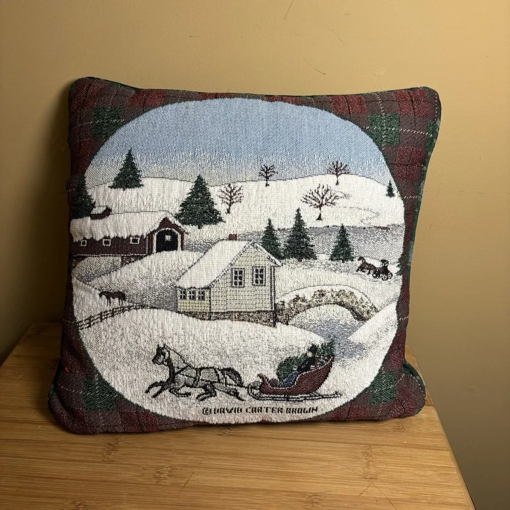 Gurvic Carter Brown Winter Tapestry Throw Pillow Horse Sleigh Snow‎ Scene 16